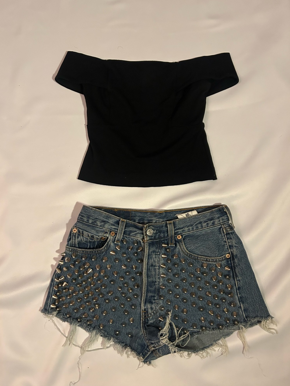 Deletta Black Off-Shoulder Crop Top